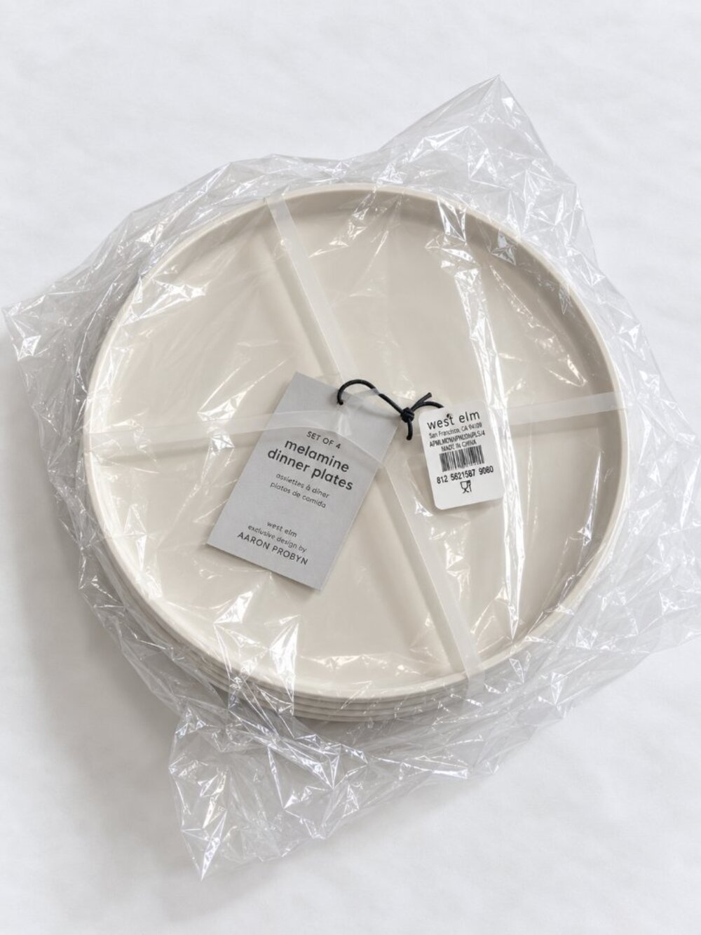 West Elm Aaron Probyn Modern Melamine Dinner Plates in Stone White Set of 4 New